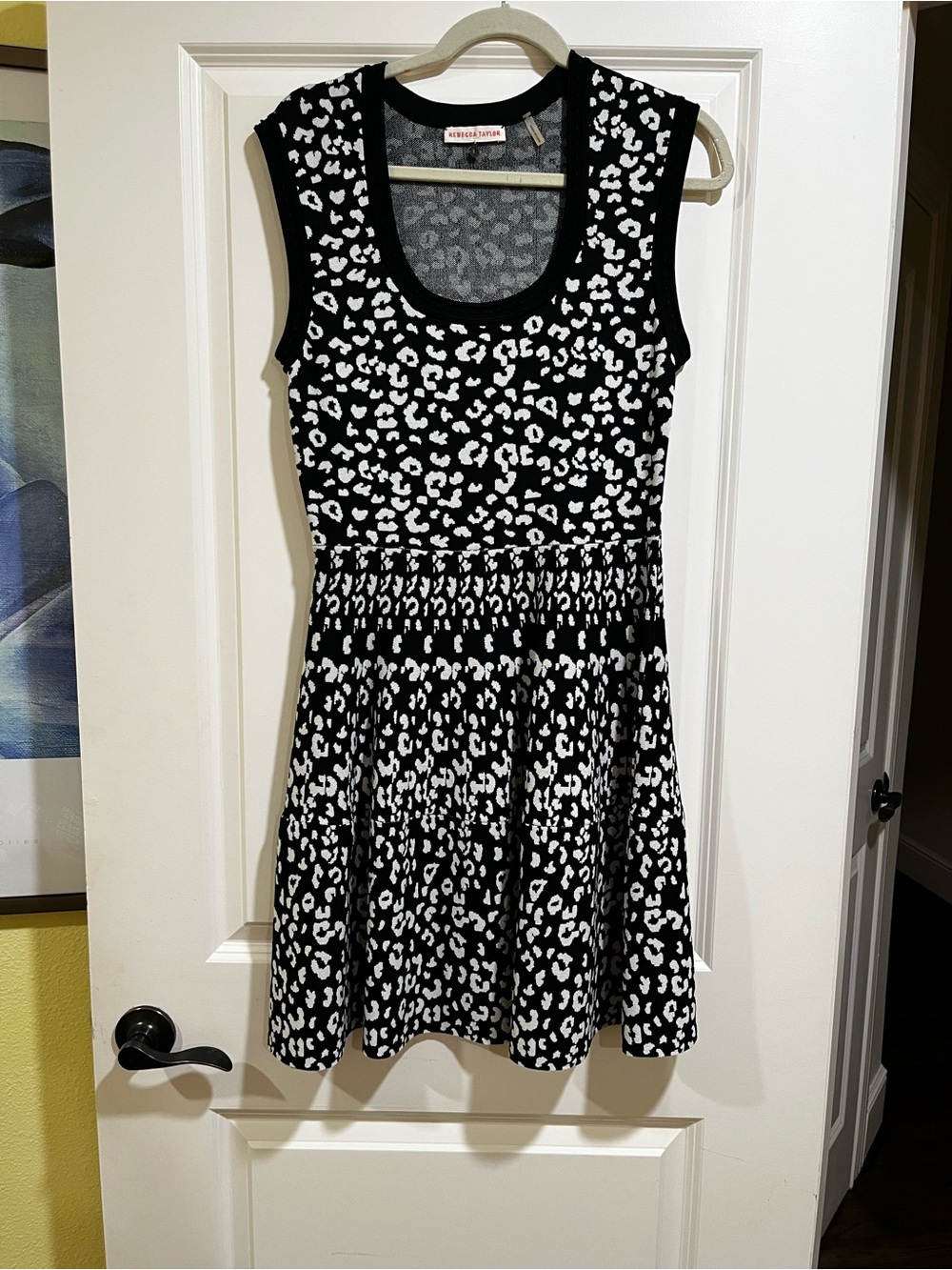 Rebecca Taylor Black & White Leopard Print Sleeveless Fit-and-Flare Dress